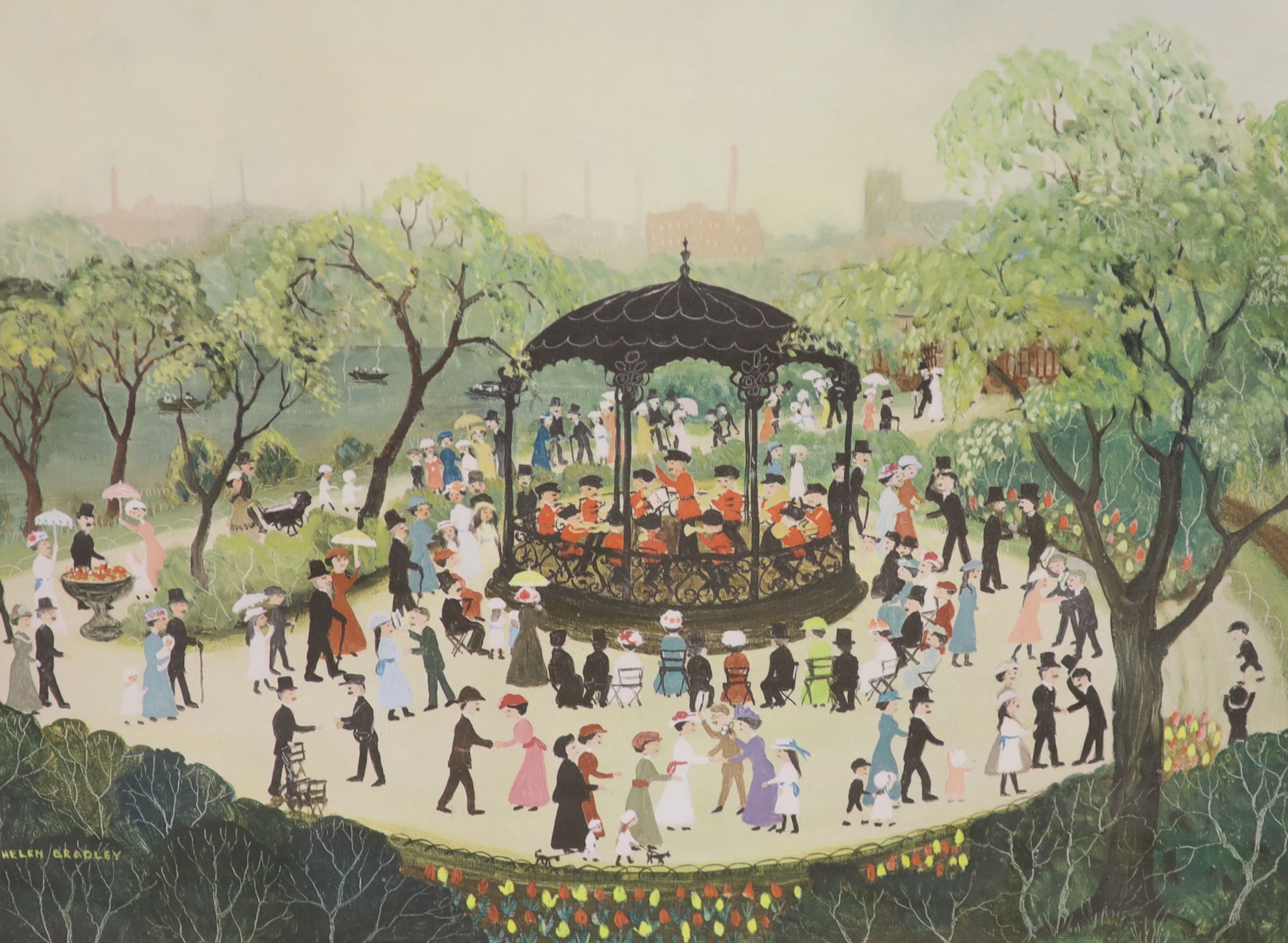 Helen Bradley, two signed prints, 'Big Bertha Comes to Lees' and 'Sunday Afternoon in Alexandra Park', both signed in pencil, 48 x 62cm and 43 x 52cm